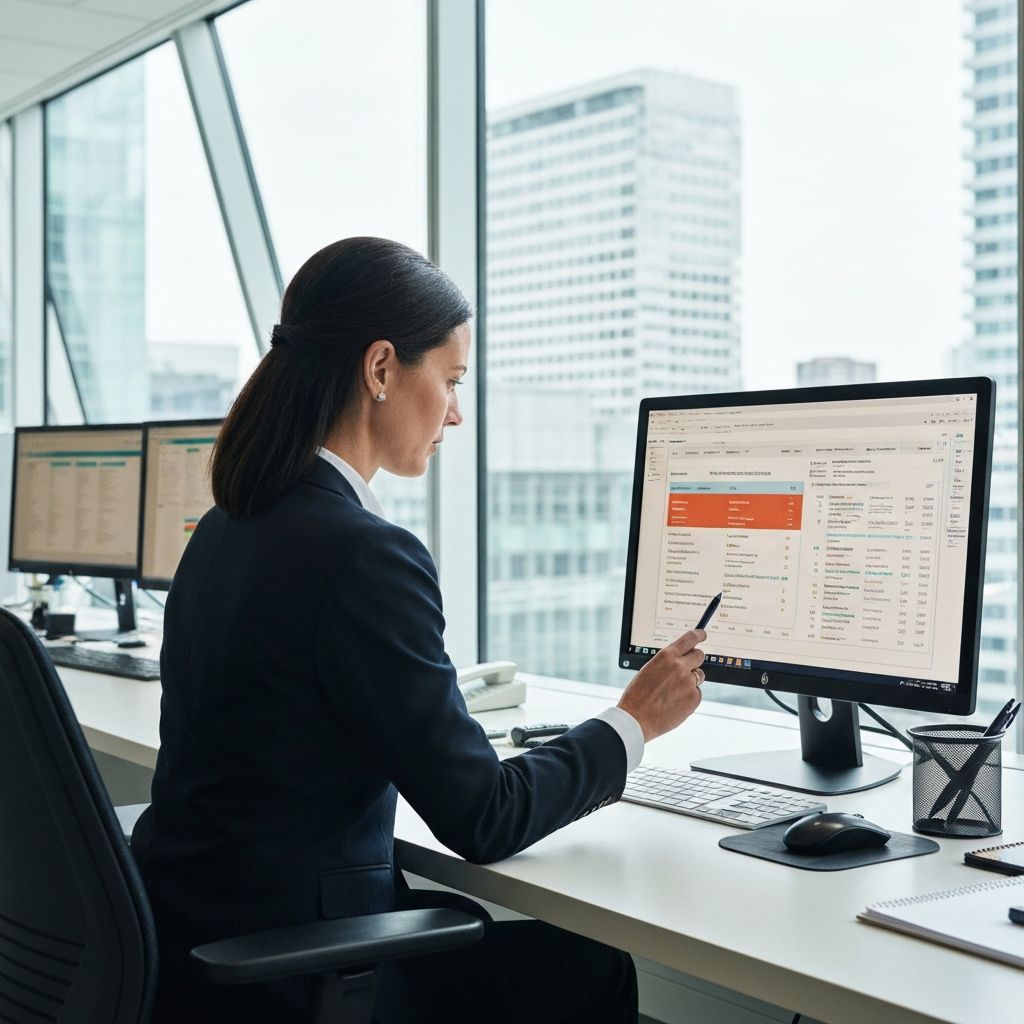 A banker reviewing AI credit scoring data on a screen